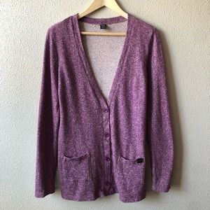 Oakley Heathered Purple Long V-Neck Cardigan Large